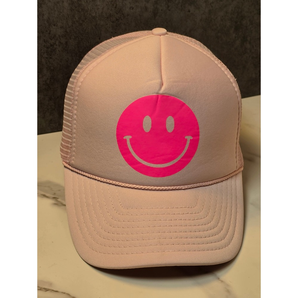 Nissin Cap Mens Pink Smiley Face Graphic Foam Mesh Trucker Hat Snapback